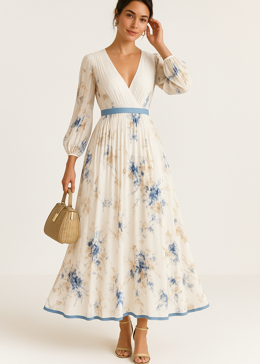 RILEA™ WOMEN'S BOHO MAXI WRAP DRESS: LONG SLEEVES & FLORAL PRINT