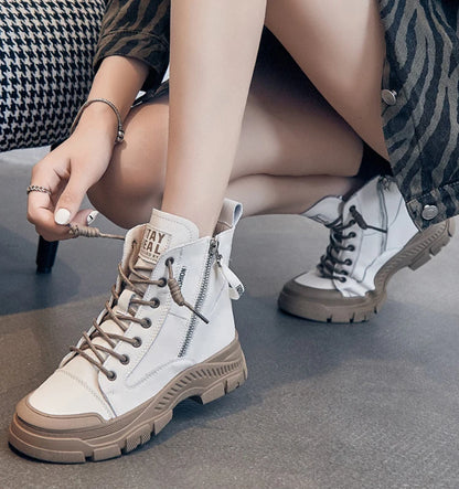 RICY™ LEATHER LIGHTWEIGHT LACE-UP ZIPPER ANKLE BOOTS