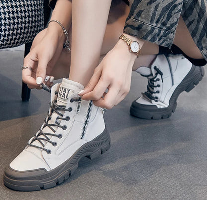 RICY™ LEATHER LIGHTWEIGHT LACE-UP ZIPPER ANKLE BOOTS