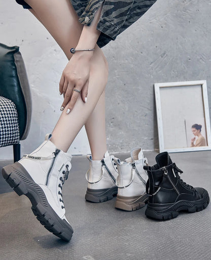 RICY™ LEATHER LIGHTWEIGHT LACE-UP ZIPPER ANKLE BOOTS