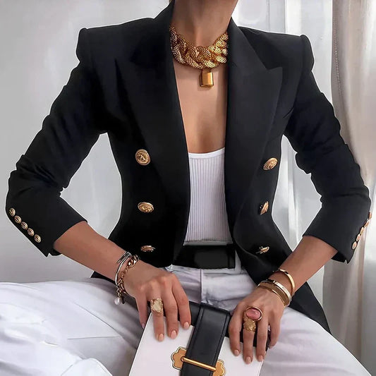 CÉLENE™ DOUBLE-BREASTED BLACK BLAZER