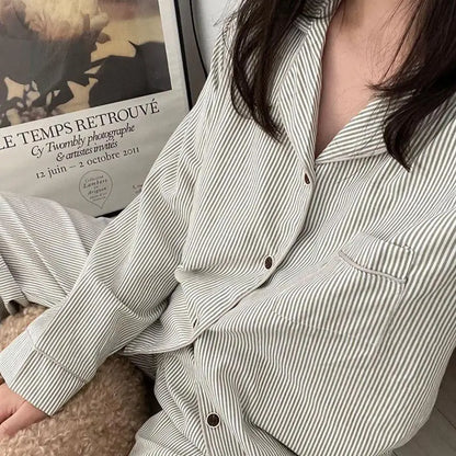 LEIH™ WOMEN'S 2-PIECE PYJAMA SET: STRIPED LONG SLEEVE TOP AND TROUSERS