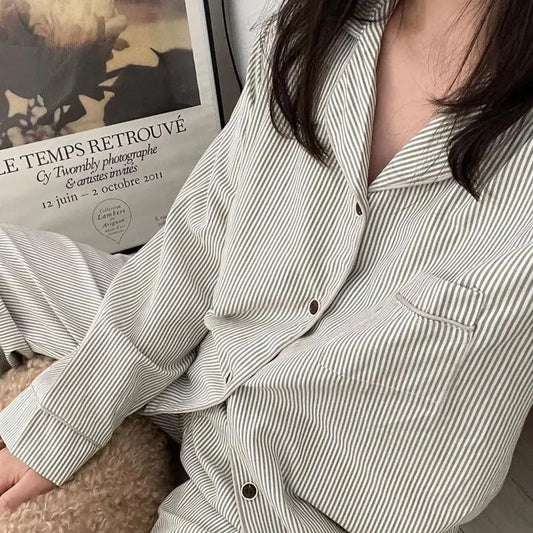 LEIH™ WOMEN'S 2-PIECE PYJAMA SET: STRIPED LONG SLEEVE TOP AND TROUSERS