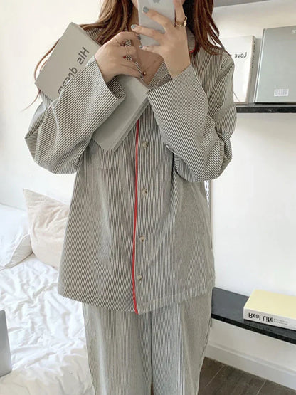 BRIELLES™ WOMEN'S 2-PIECE PYJAMA SET: STRIPED BUTTON-UP SHIRT AND TROUSERS
