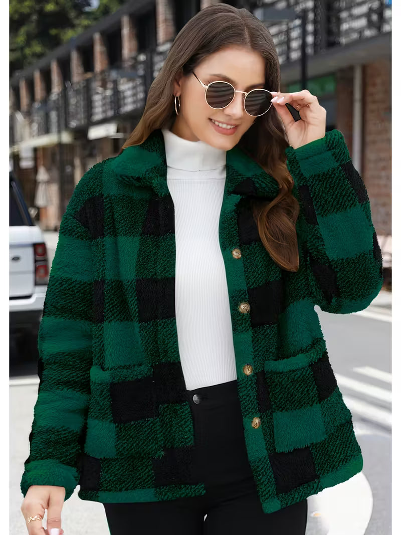 DAPHNE™ PLAID PATCH TEDDY COAT