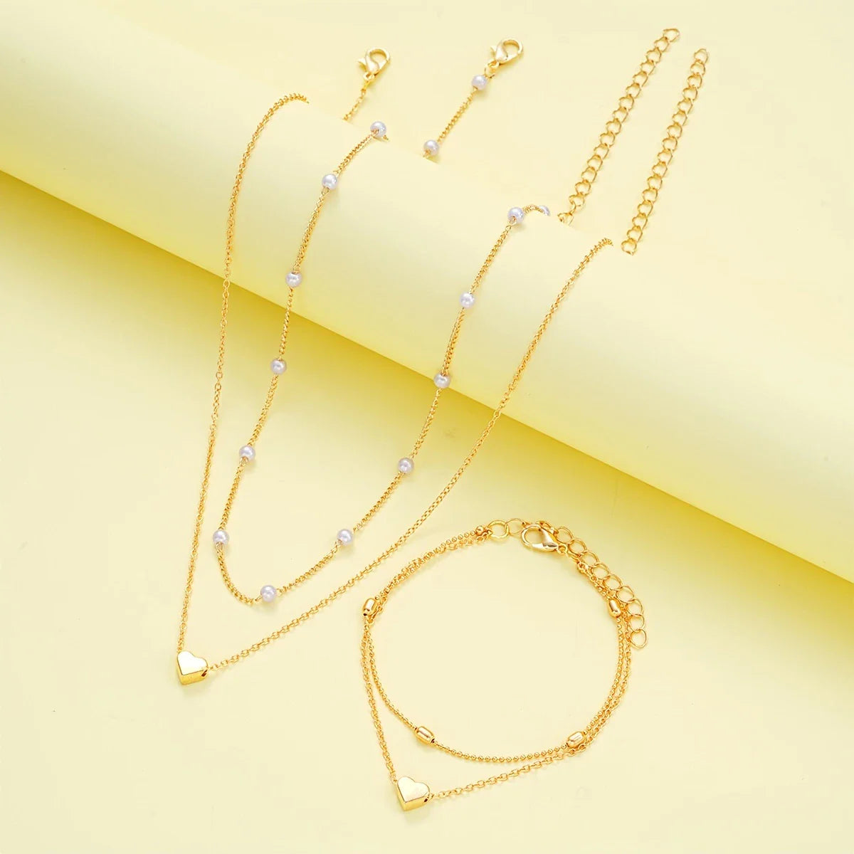 AMORA GLINT™ — 3PCS SIMPLE HEART-SHAPED NECKLACE & BRACELET SET