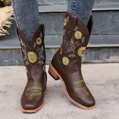 FREYA™ EMBROIDERED STYLE WEDGE HEEL CASUAL ANKLE BOOTS