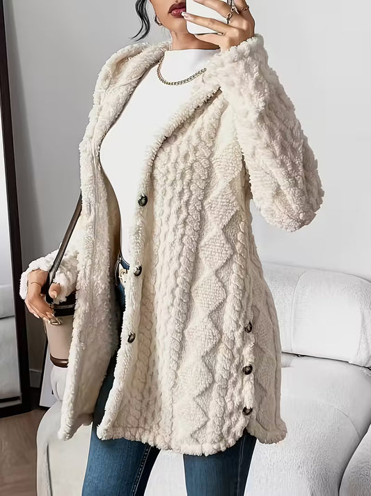 ISABELLA™ WOMEN'S AUTUMN-WINTER JACQUARD PLUSH HOODED CARDIGAN COAT