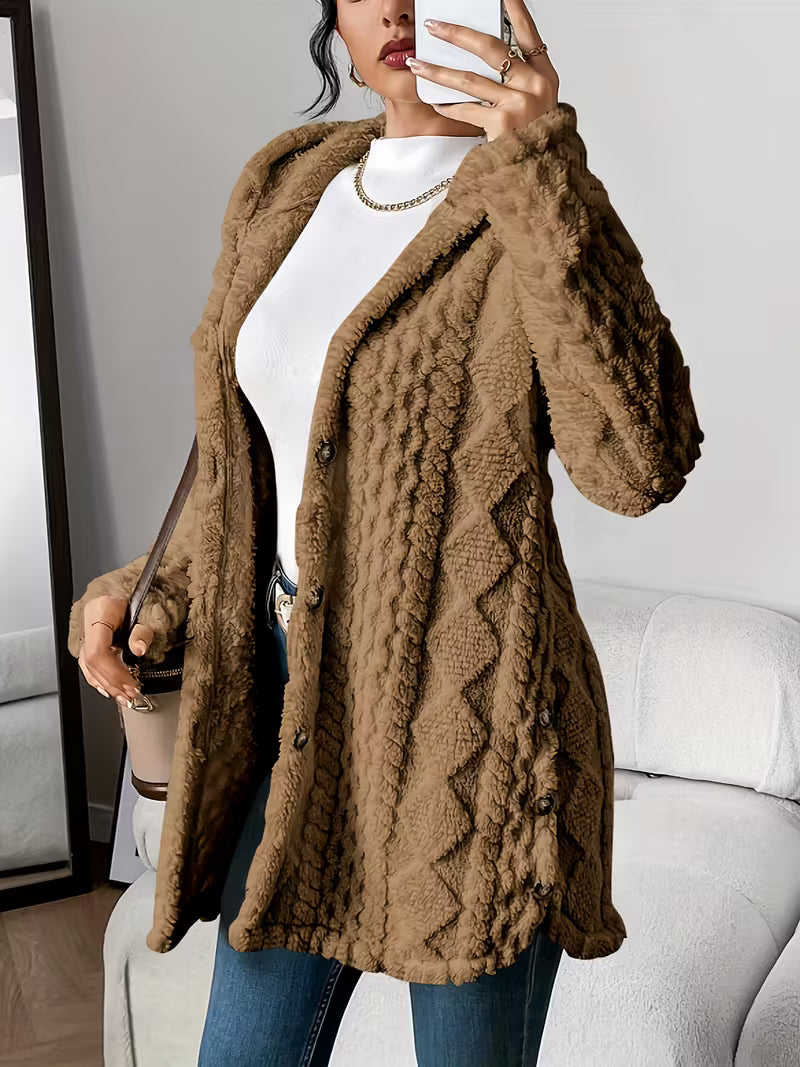 ISABELLA™ WOMEN'S AUTUMN-WINTER JACQUARD PLUSH HOODED CARDIGAN COAT
