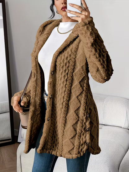 ISABELLA™ WOMEN'S AUTUMN-WINTER JACQUARD PLUSH HOODED CARDIGAN COAT