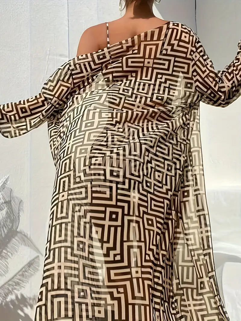 NEW WOMEN'S MESH PRINT THREE-PIECE SWIMSUIT SET