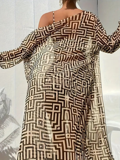 NEW WOMEN'S MESH PRINT THREE-PIECE SWIMSUIT SET