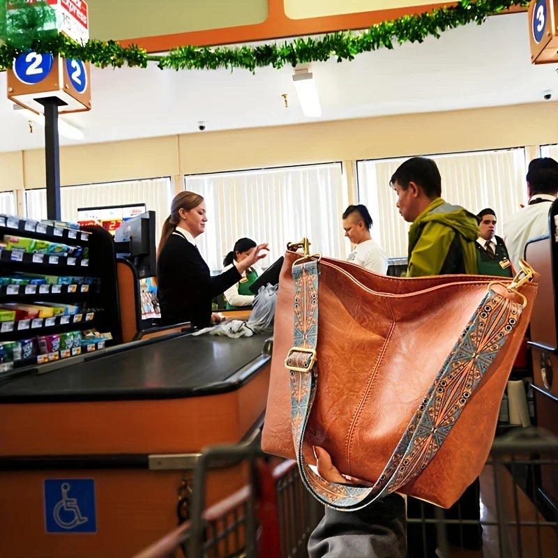 LOVELY LUXE™ — WIDE GEOMETRIC STRAP LARGE CAPACITY CROSSBODY BAG