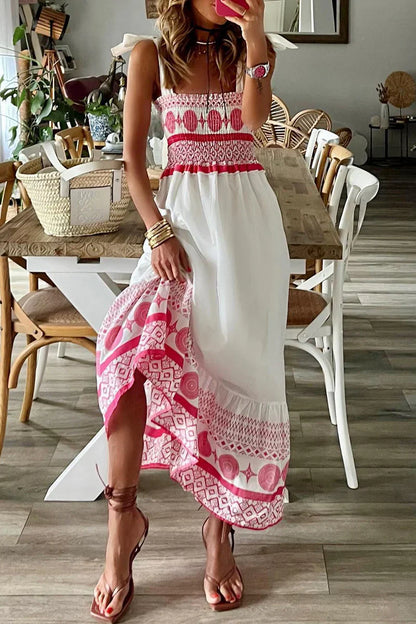 AMOURÉ™ – SWEET CASUAL DRESS WITH PRINT, RUCHING, SQUARE NECKLINE & STRAPS