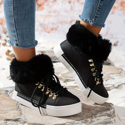 PUNKEYDOODLES™ FUR-LINED RED LACE-UP WINTER BOOTS