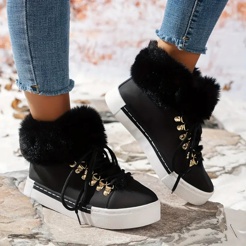 PUNKEYDOODLES™ FUR-LINED RED LACE-UP WINTER BOOTS