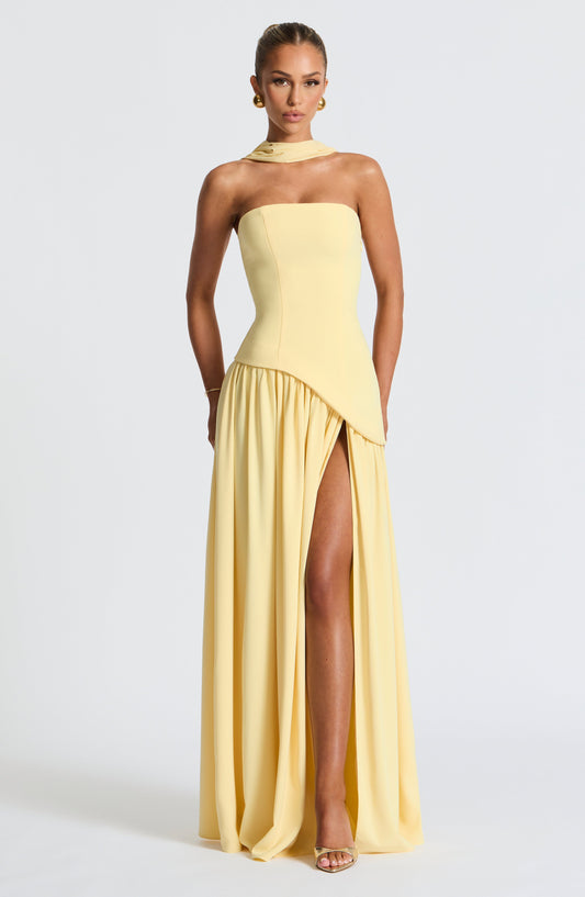 GRACIE™ WOMEN'S STRAPLESS MAXI DRESS: HIGH SLIT & ASYMMETRIC WAIST