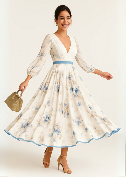 RILEA™ WOMEN'S BOHO MAXI WRAP DRESS: LONG SLEEVES & FLORAL PRINT