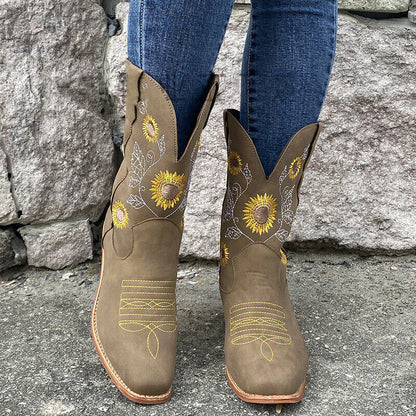 FREYA™ EMBROIDERED STYLE WEDGE HEEL CASUAL ANKLE BOOTS