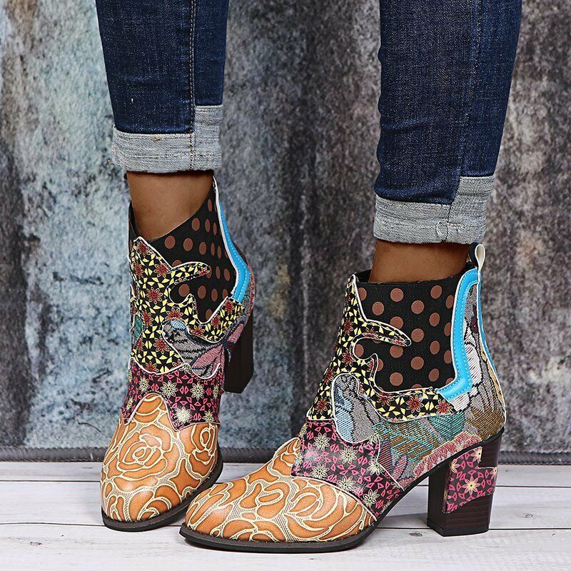 FLORAL GEOMETRIC CHUNKY BOOTS