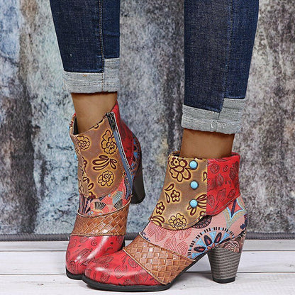 FLORAL GEOMETRIC CHUNKY BOOTS